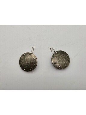 Vintage Marjorie Baer MB SF Hammered Mixed Metal Disc Dangle Earrings Artisan...